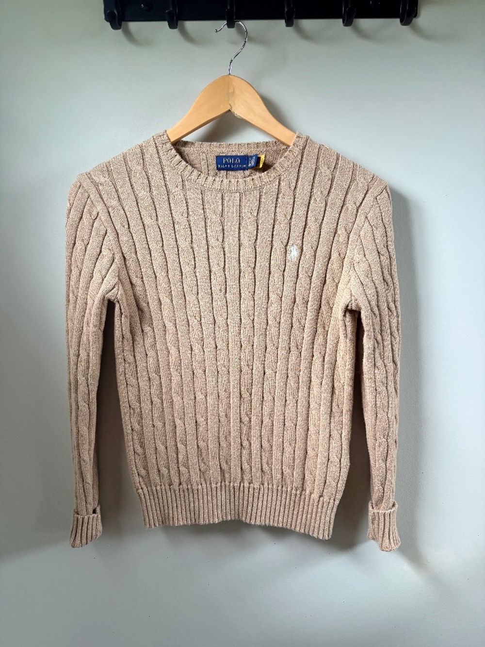 Polo Ralph Lauren Tan Cable Knit Sweater White Pony S